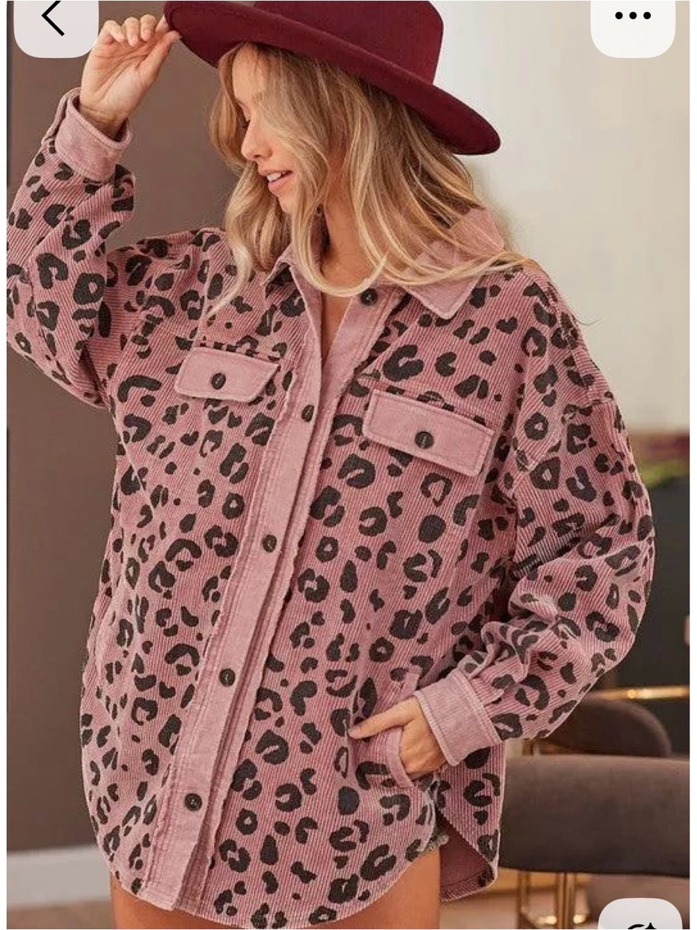 Bibi Sz M Leopard Print Corduroy Shacket - Pink Leopard